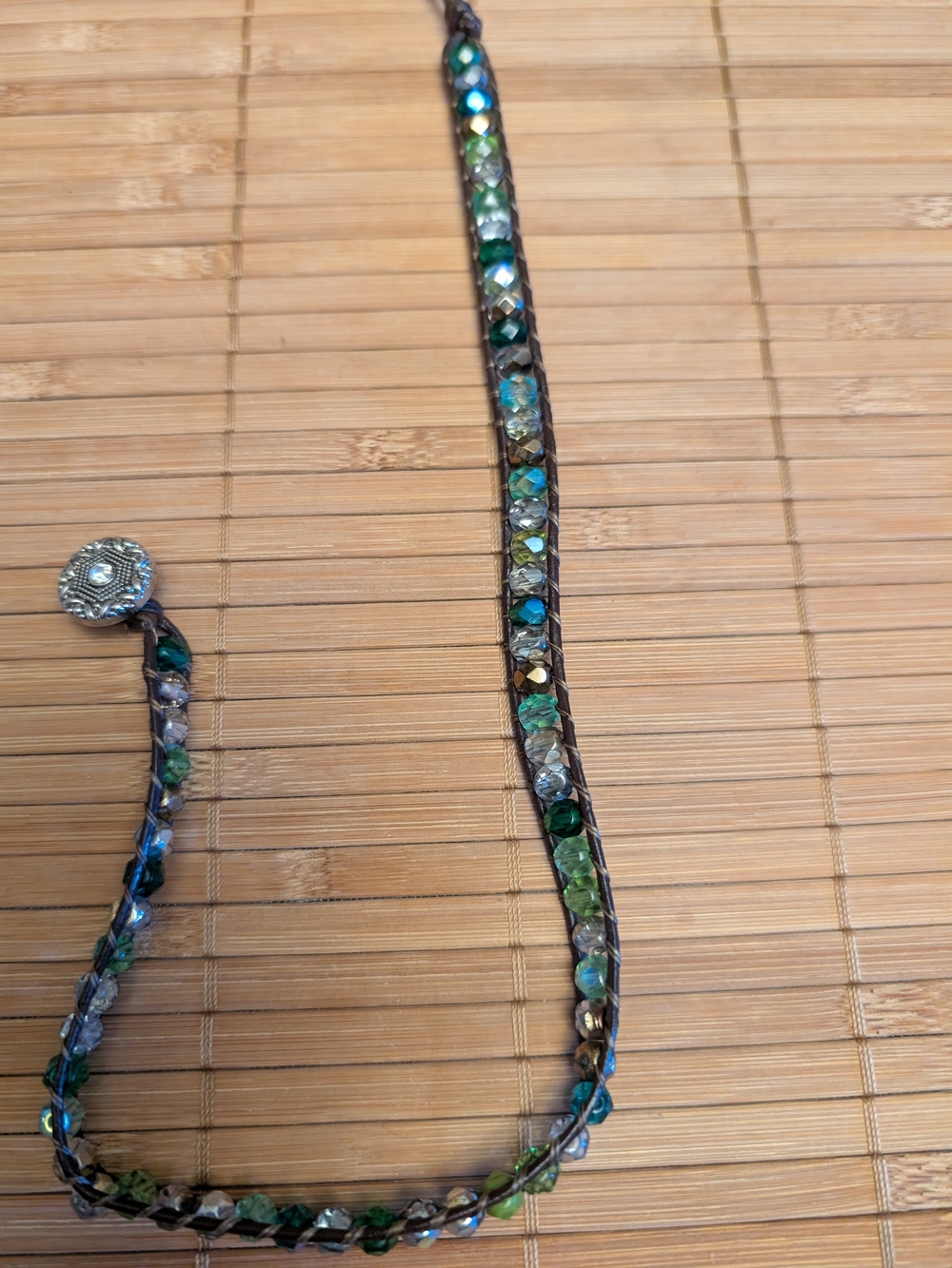Beaded Crystal Wrap Bracelet in Green and Blue